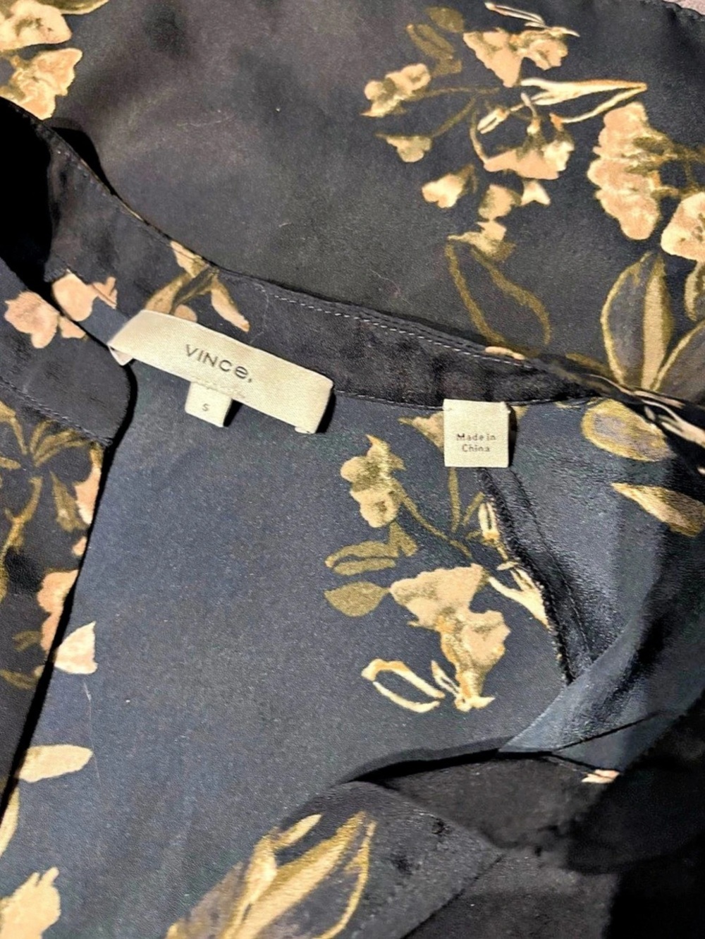 Vince Floral Blouse Black & Gold/Brown Size Small - Picture 5 of 12